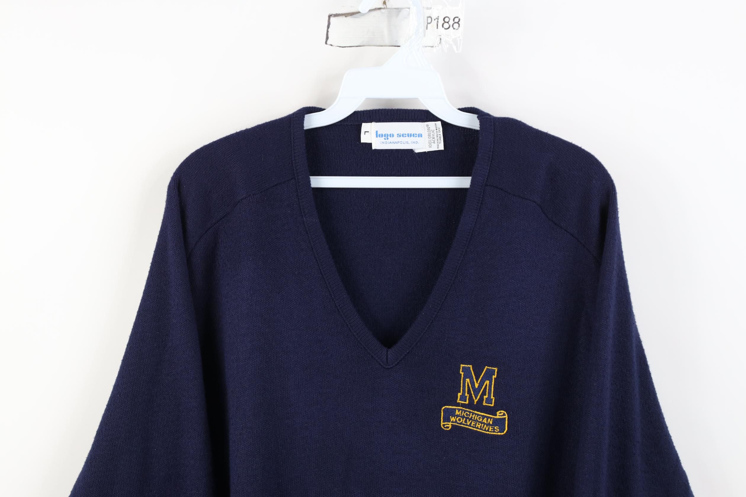 Vintage Vintage 70s 80s University of Michigan Knit V-Neck Sweater Size US L / EU 52-54 / 3 - 2 Thumbnail
