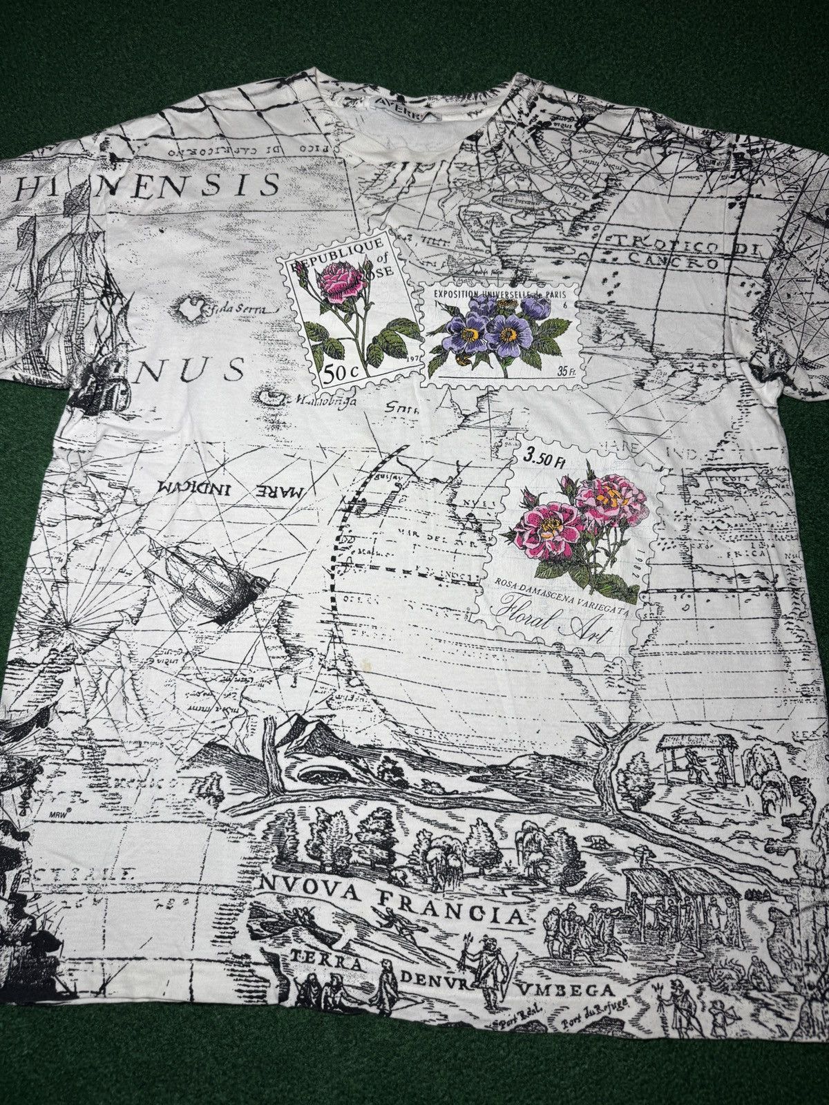 Vintage 90s Old World Map All Over Print Floral Sailing XL T Shirt Size US XL / EU 56 / 4 - 2 Thumbnail