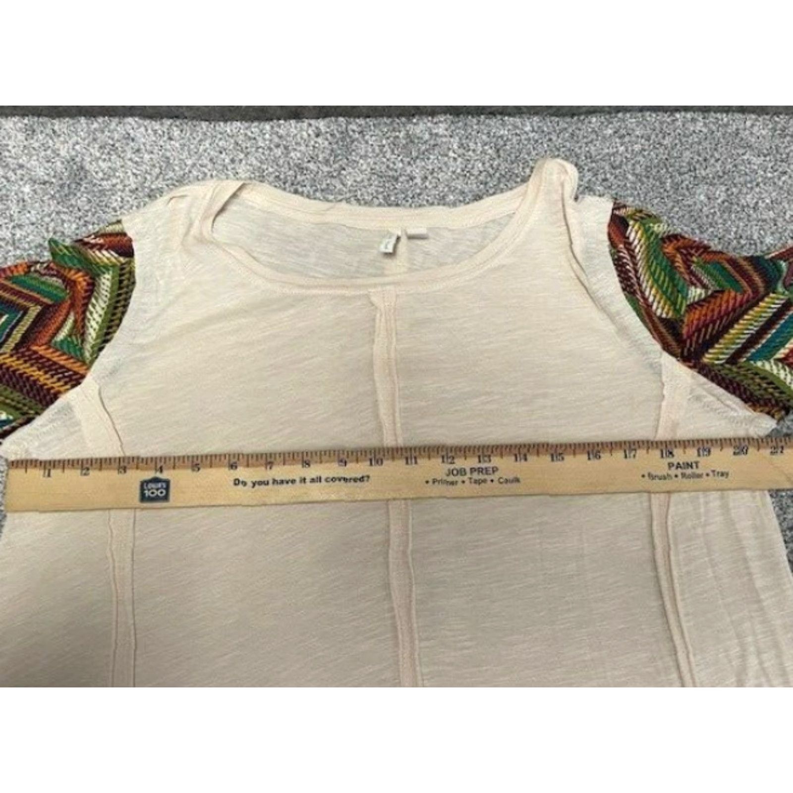 Vintage VINTAGE 90s Y2K Top Womens Medium Bell Sleeve Blouse Geometric Southwestern Fairy Grunge Hippie Boho Cotton Blend Jersey Beige Size M / US 6-8 / IT 42-44 - 3 Thumbnail