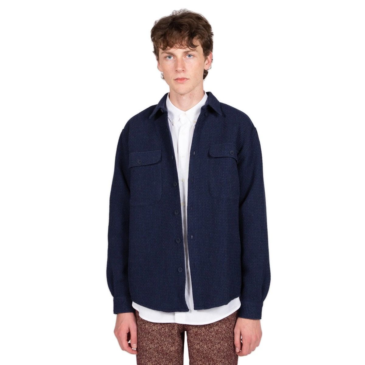 Schnaydermans Schnaydermans Navy Wool Waffle Boxy Shirt Jacket Size US M / EU 48-50 / 2 - 7 Thumbnail