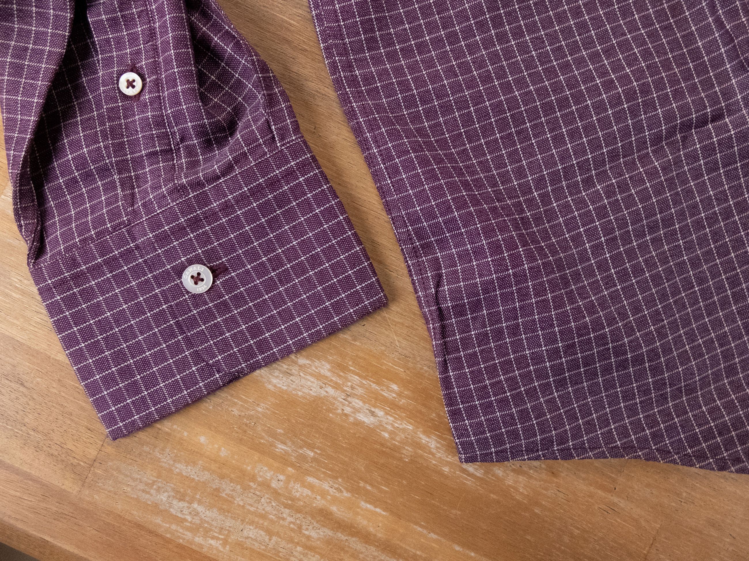 Canali CANALI burgundy gingham motif button-down cotton shirt XXL Size US XXL / EU 58 / 5 - 3 Thumbnail