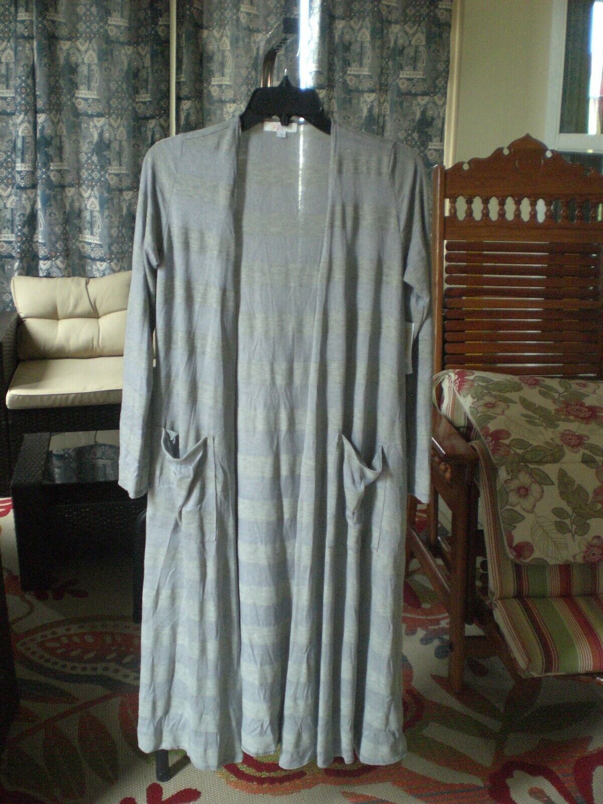 Other NWT LuLaRoe Sarah Long Cardigan (Small) Gray/Steel Stripe Size S / US 4 / IT 40 - 1 Thumbnail