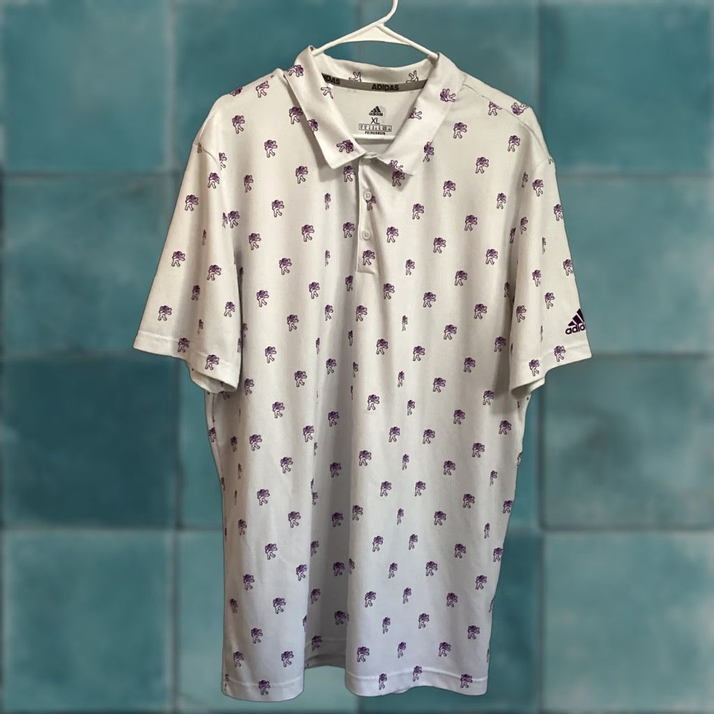 Adidas Adidas Polo Shirt Men’s XL White Purple Lion Print Short Sleeve Primegreen Golf Shirt Mens XL Size US XL / EU 56 / 4 - 1 Thumbnail