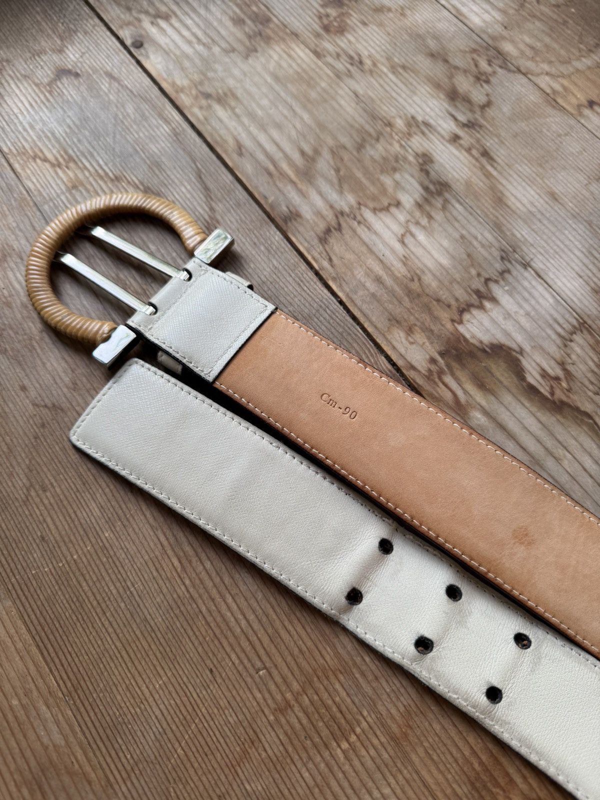 Salvatore Ferragamo × Vintage Salvatore Ferragamo vintage beige belt leather wmns Size ONE SIZE - 8 Thumbnail