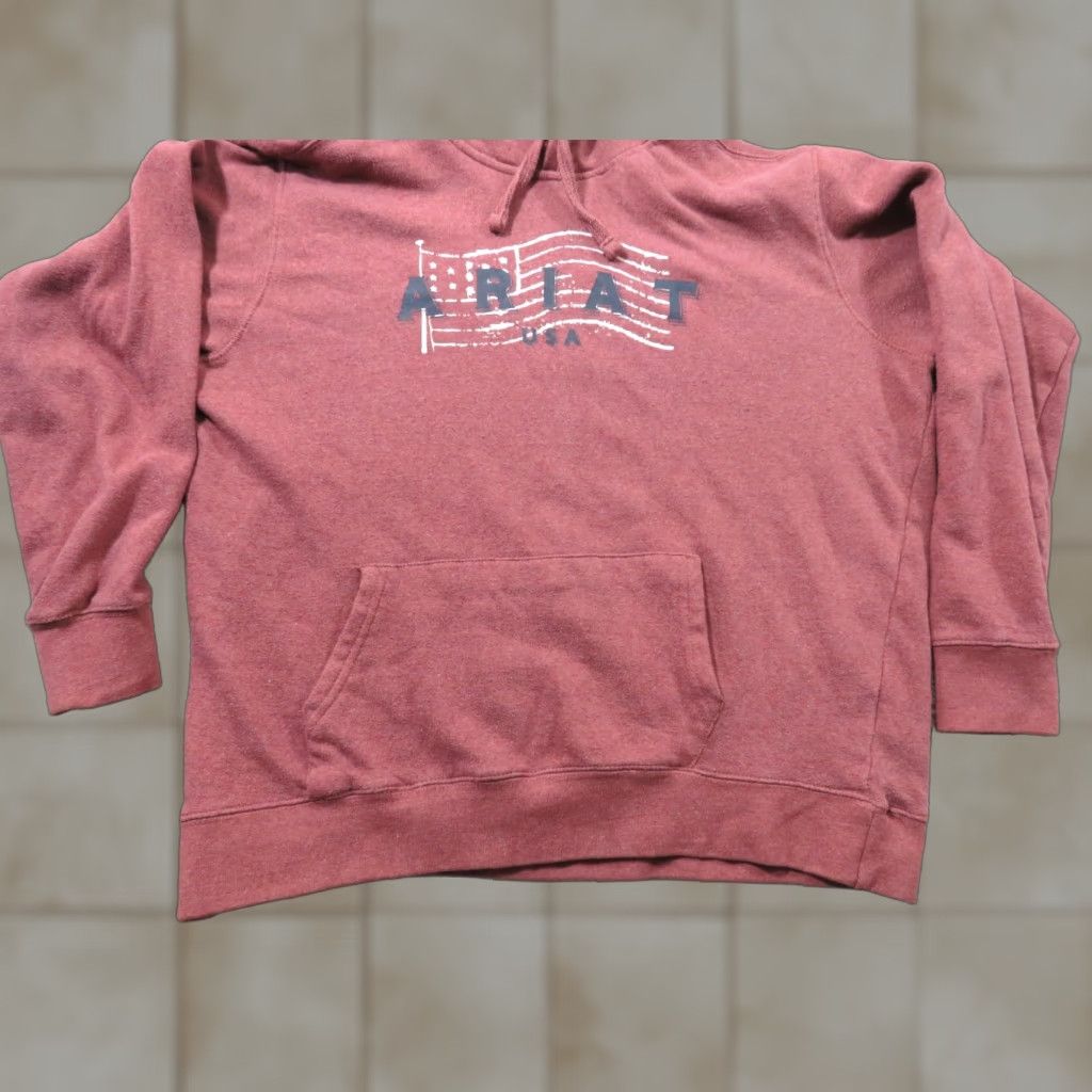 Ariat Ariat Real Women's Large USA Flag Country Hoodie Pullover Sweatshirt Burgandy Long Sleeve Hooded Pockets Graphic Print Mens Womens Girls Size L / US 10 / IT 46 - 1 Thumbnail