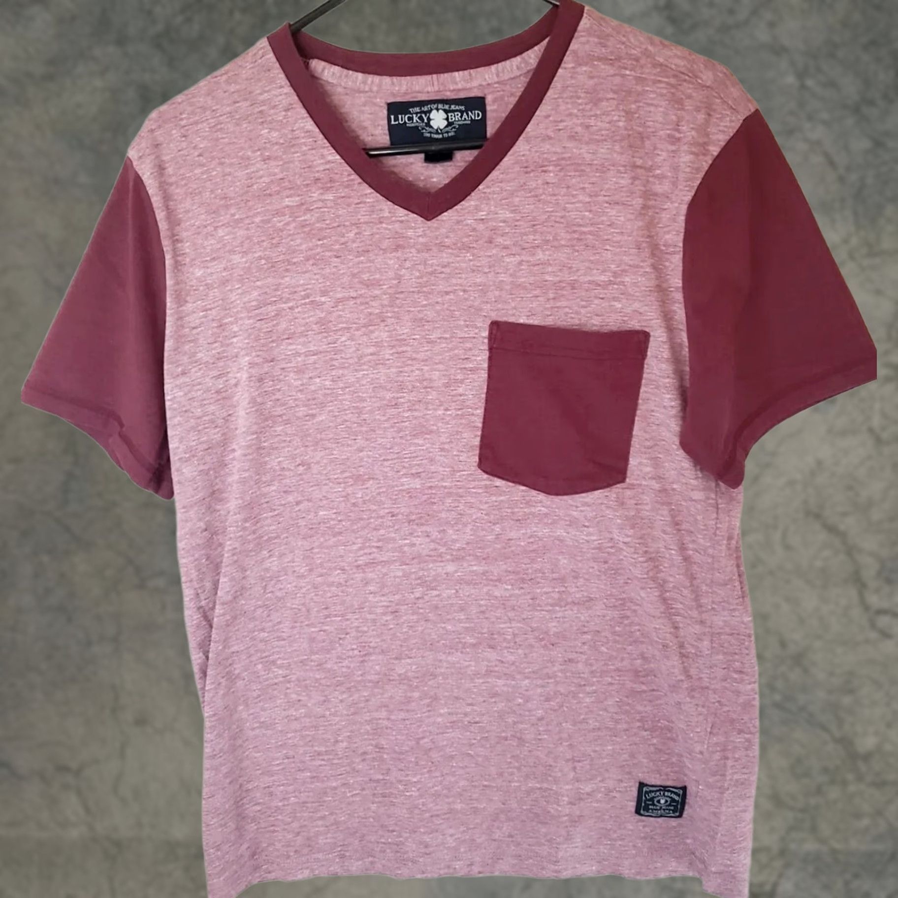 Lucky Brand Lucky Brand Men’s T-Shirt Pocket V-Neck Maroon Heathered Regular M Red Jersey Short Sleeve Clothing Shirt Mens Size US M / EU 48-50 / 2 - 1 Thumbnail