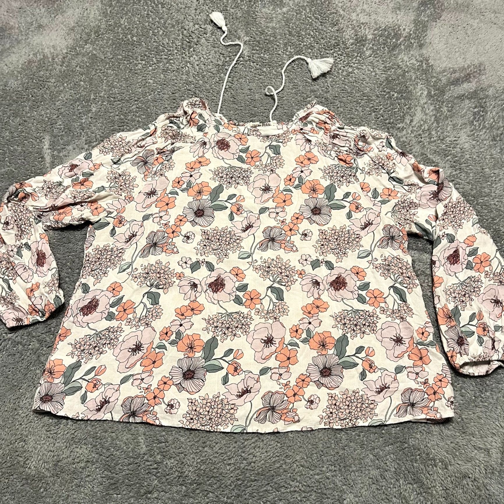 Lucky Brand Lucky Brand Shirt Women XL Lana Floral Print Tassel Blouse Size XL / US 12-14 / IT 48-50 - 3 Thumbnail