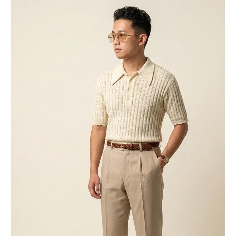 Vintage American Vintage 70s Pointelle Mesh Polo Ivory L Grandpacore Size US M / EU 48-50 / 2 - 1 Thumbnail