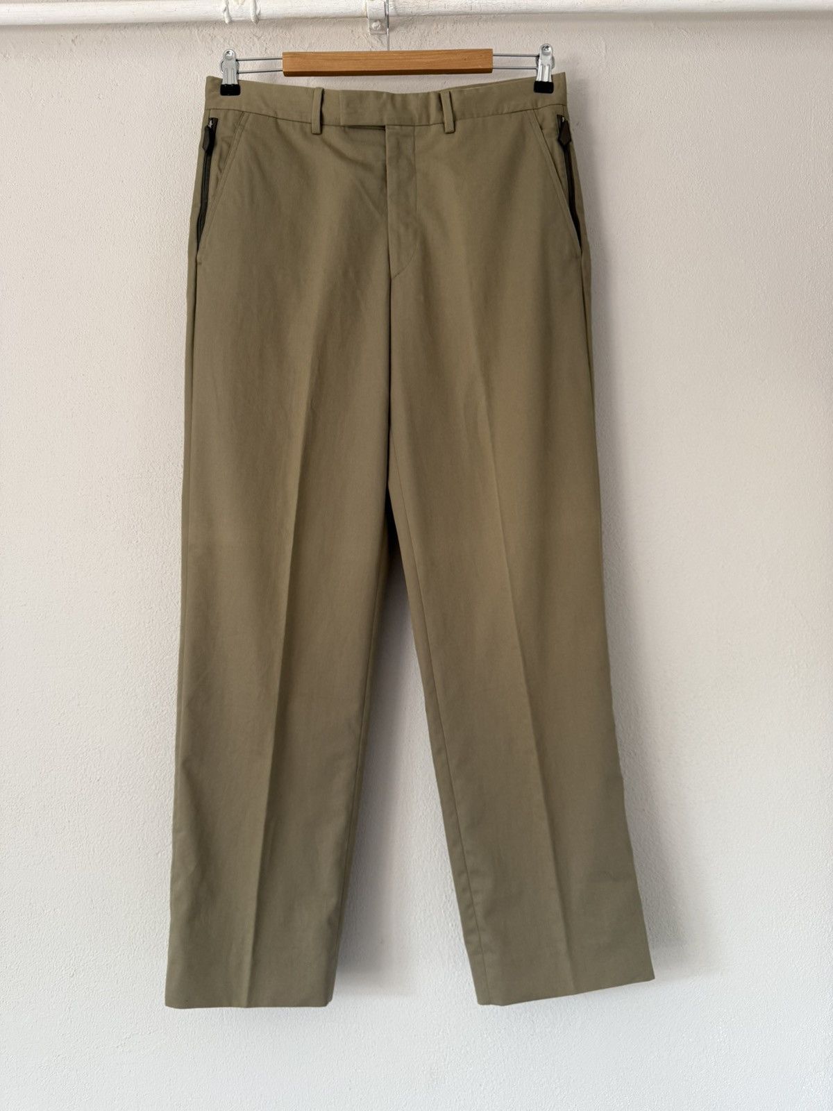Hermes Hermès Beige Cotton Trousers with Leather Side Zip Detail Size US 33 - 1 Thumbnail