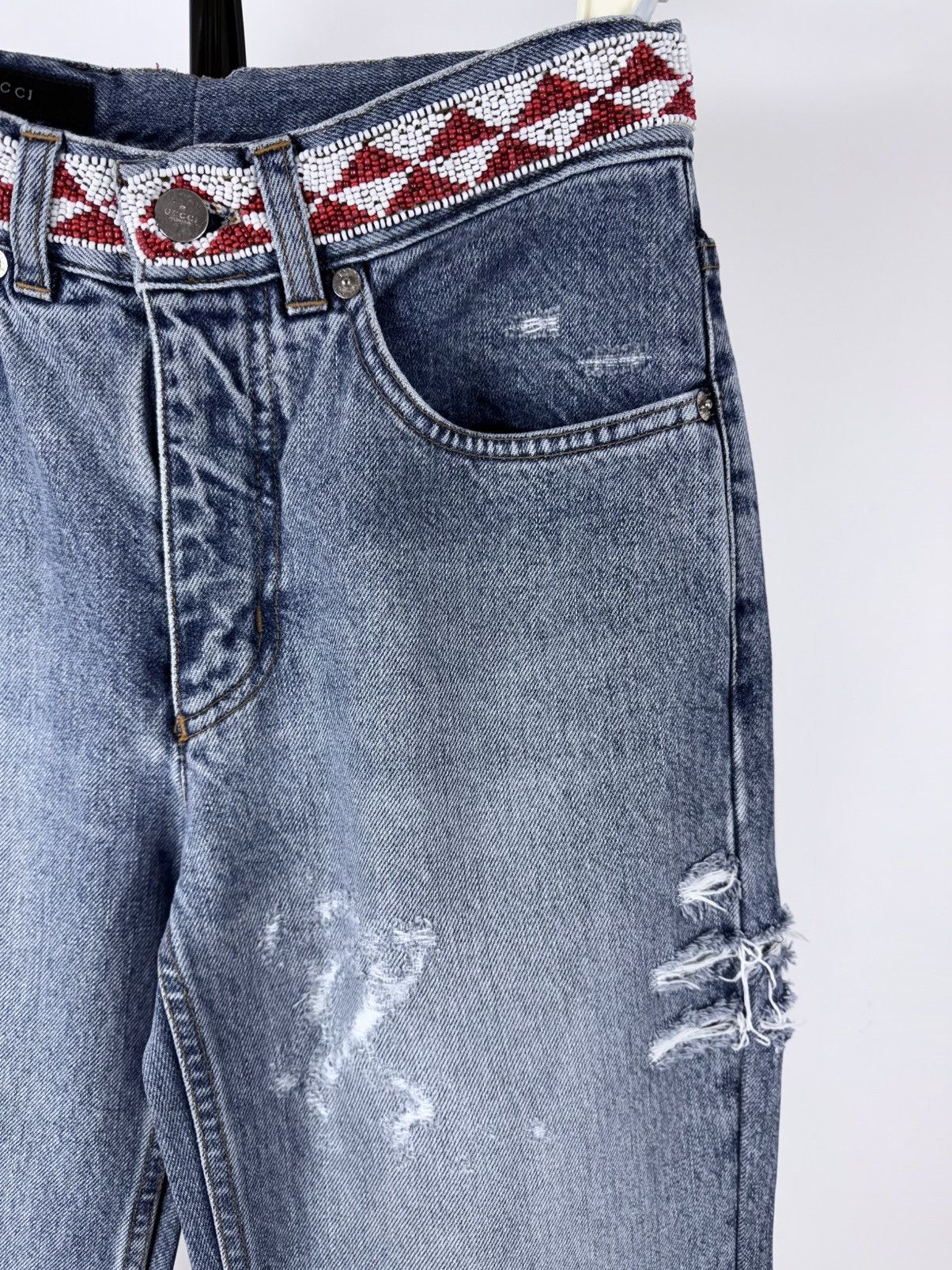 Gucci S/S 1999 Distressed Aztec Beaded Denim Jeans Size US 28 / EU 44 - 6 Thumbnail