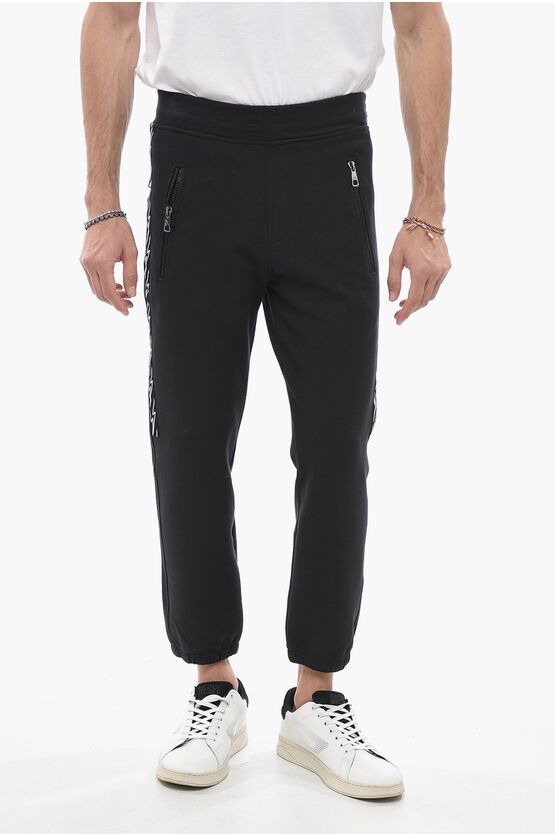 image of Neil Barrett Skinny Fit Joggers With Side Thunderbolts Print in Black, Men's (Size 30)