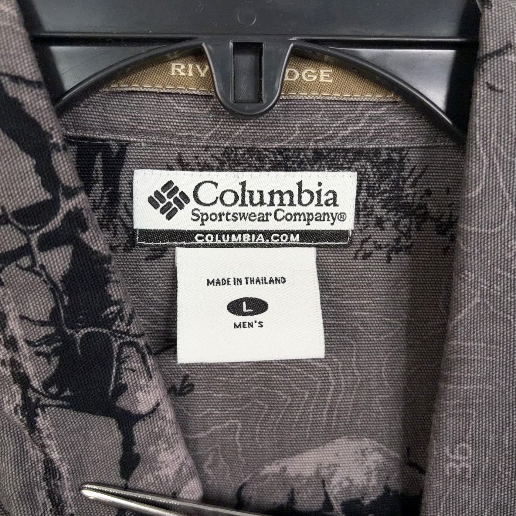 Vintage Columbia Mens Large Gray Elk Hunting Topo Print Button-Front River Lodge Shirt Size US L / EU 52-54 / 3 - 4 Thumbnail