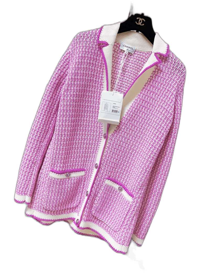 Chanel Pink Purple White Plaid Cardigan Coat