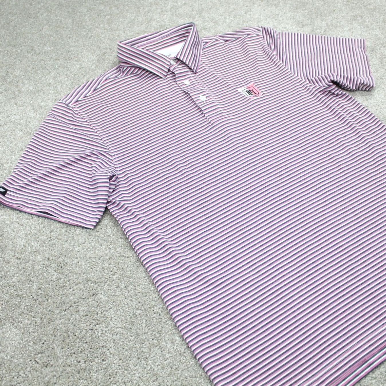 Vintage Straight Down Polo Shirt Mens Medium Pink/Blue Nylon/Polyamid-Polyester Stretch Polo Shirt Mens M Pink/Blue Solid Short Sleeve Golf Logo 90s? Size US M / EU 48-50 / 2 - 7 Thumbnail