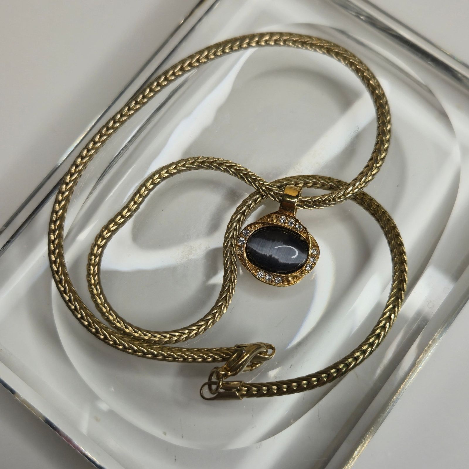 Vintage Roman Vintage Gold-Tone Necklace Crystals & Gray Cabochon Size ONE SIZE - 2 Thumbnail