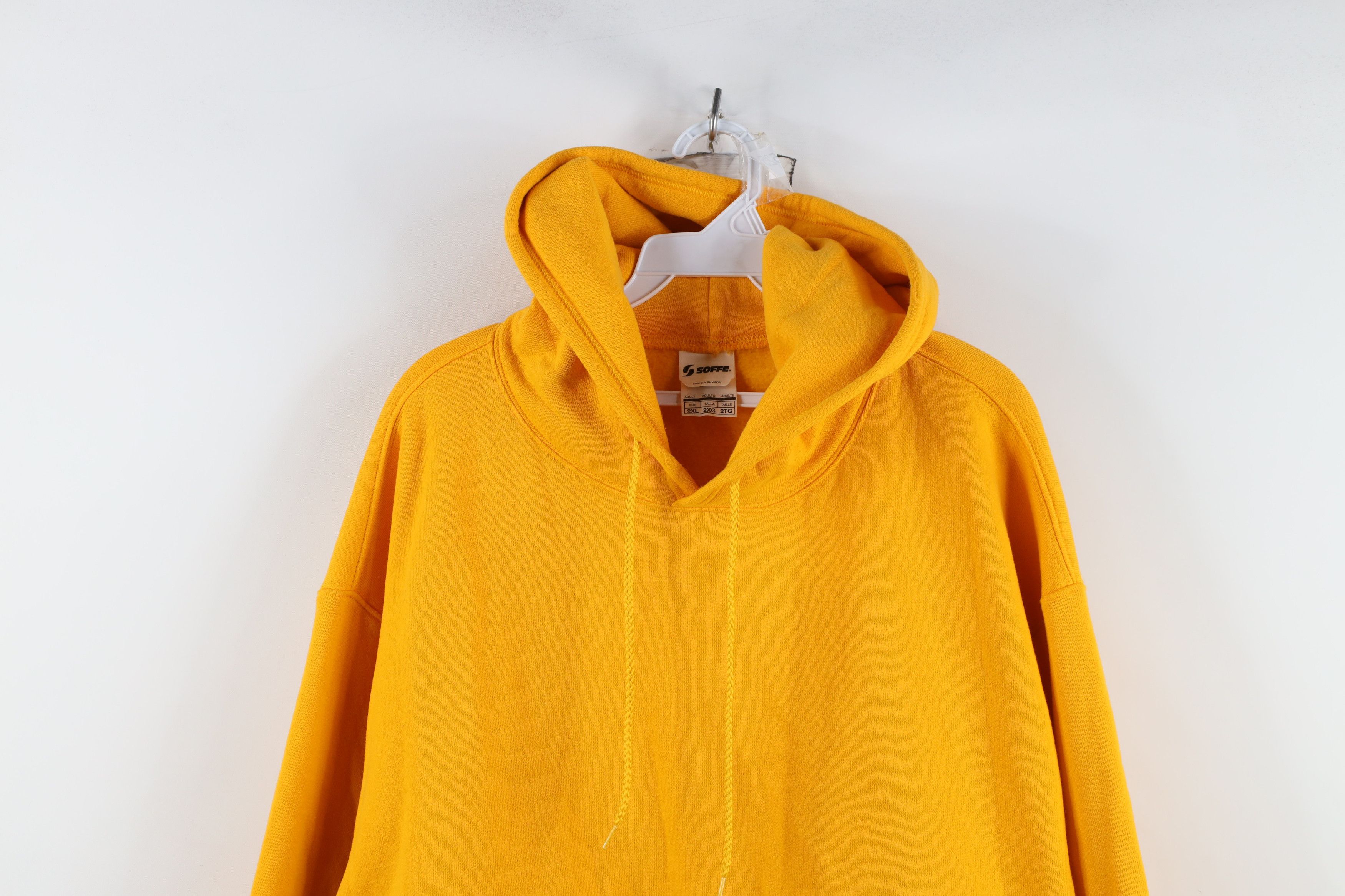 Vintage Vintage 90s Streetwear Faded Blank Hoodie Sweatshirt Yellow Size US XXL / EU 58 / 5 - 2 Thumbnail