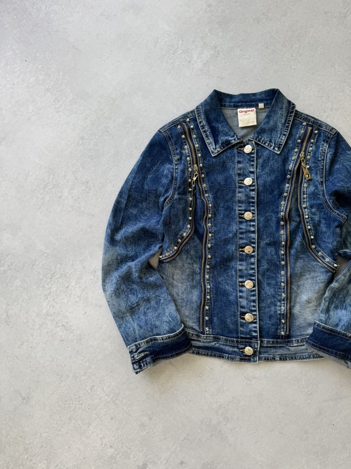 If Six Was Nine Vintage Cropped Rhinestone Avant-Gard Style Y2K Denim Jacket Size S / US 4 / IT 40 - 2 Thumbnail