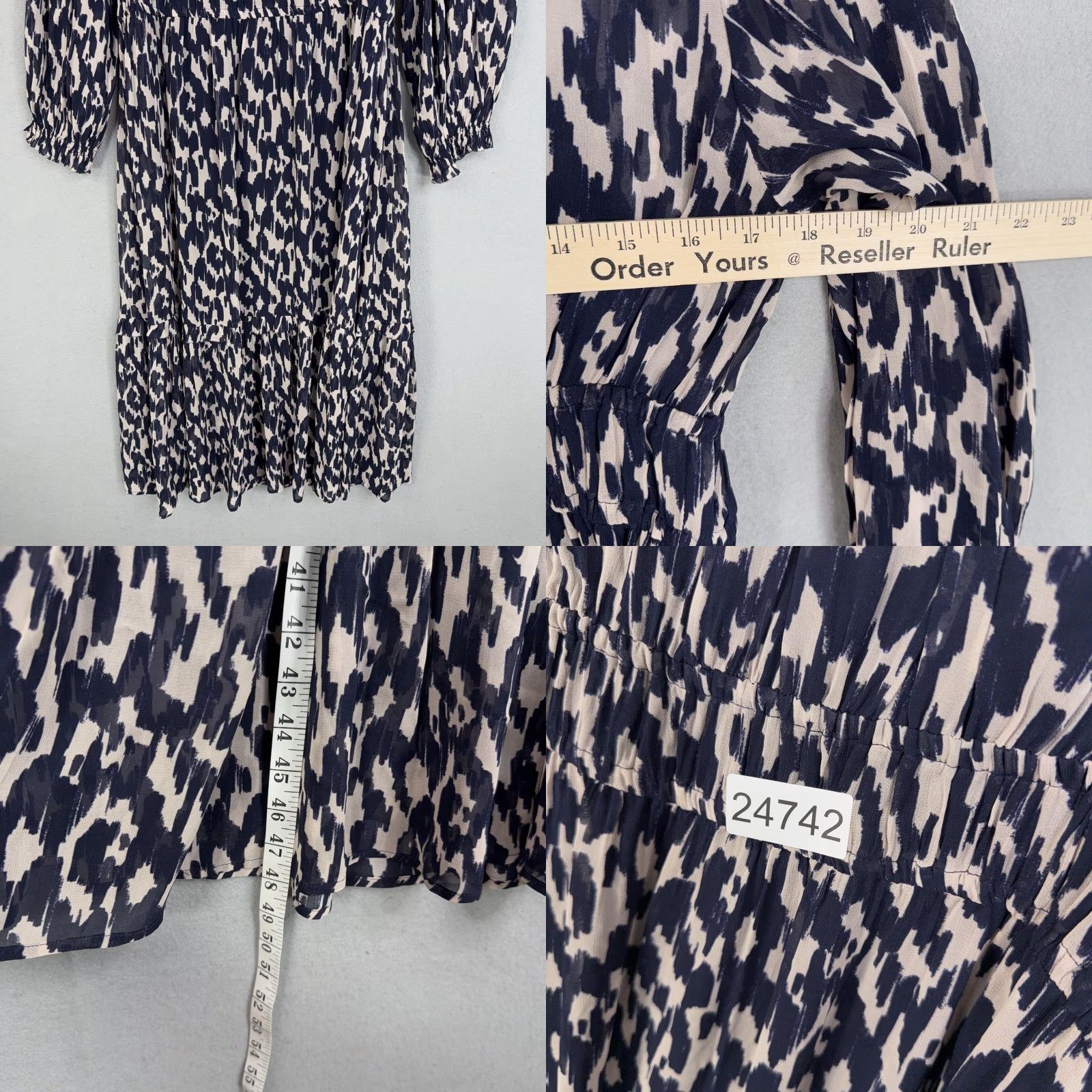 Velvet Velvet by Graham & Spencer Dress Womens Small Blue Animal Print V-Neck Long Balloon Sleeve Midi Casual Modern Dressy Size S / US 4 / IT 40 - 9 Thumbnail
