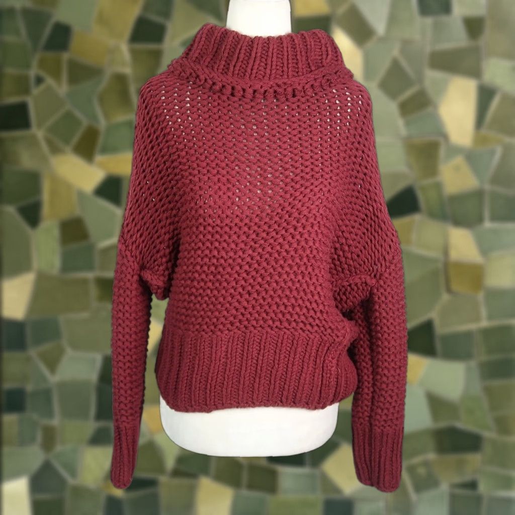 Free People VINTAGE Free People My Only Sunshine Burgundy Red Mockneck Sweater XS Size XS / US 0-2 / IT 36-38 - 1 Thumbnail