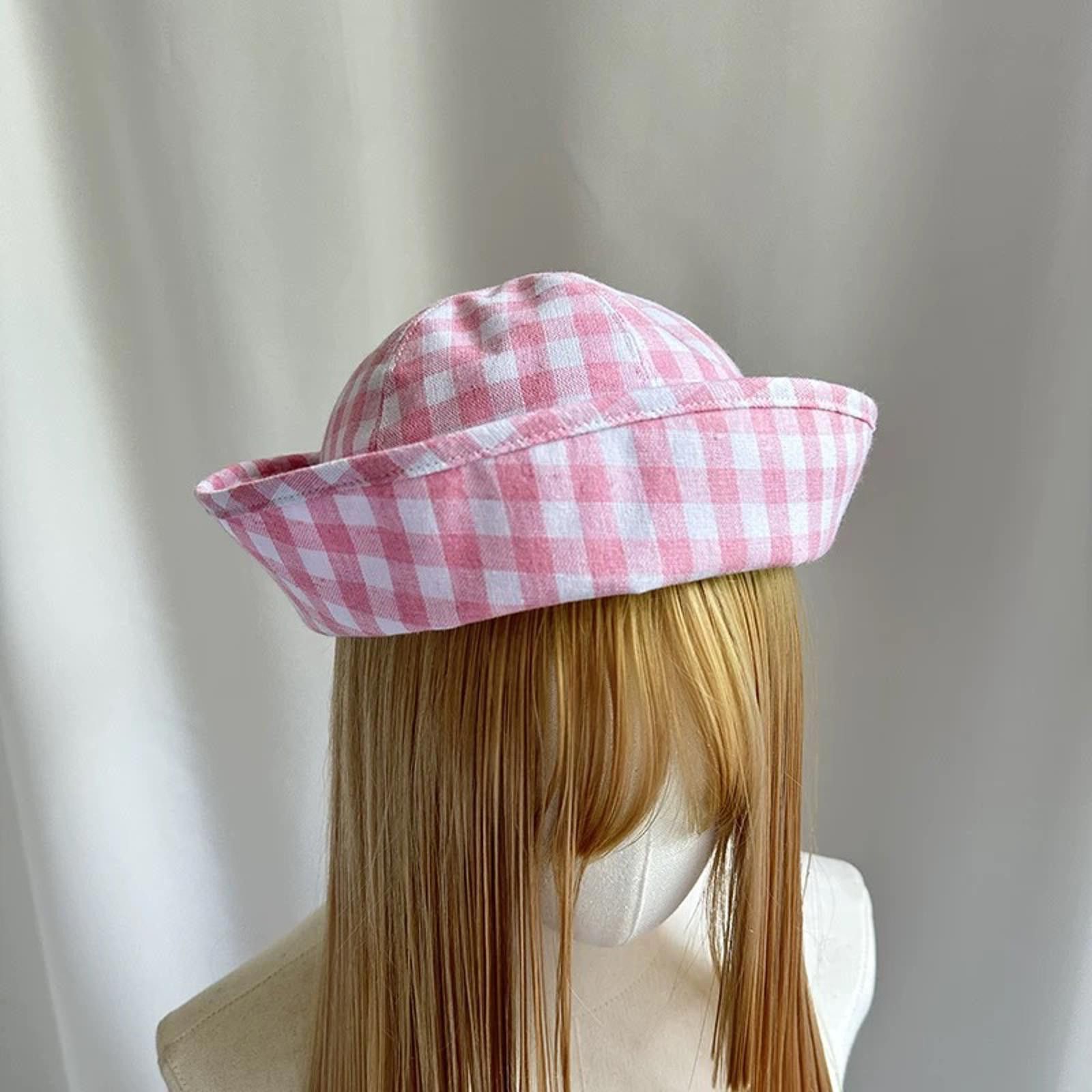 Japanese Brand Retro Pink Plaid Beret Sailor Hat Y2K French Girl Aesthetic Size ONE SIZE - 5 Thumbnail