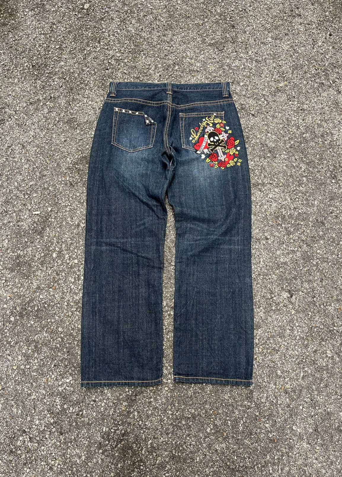 Japanese Brand Japanese Skulls Embroidery Denim Jeans Punk Style Size US 31 - 2 Thumbnail