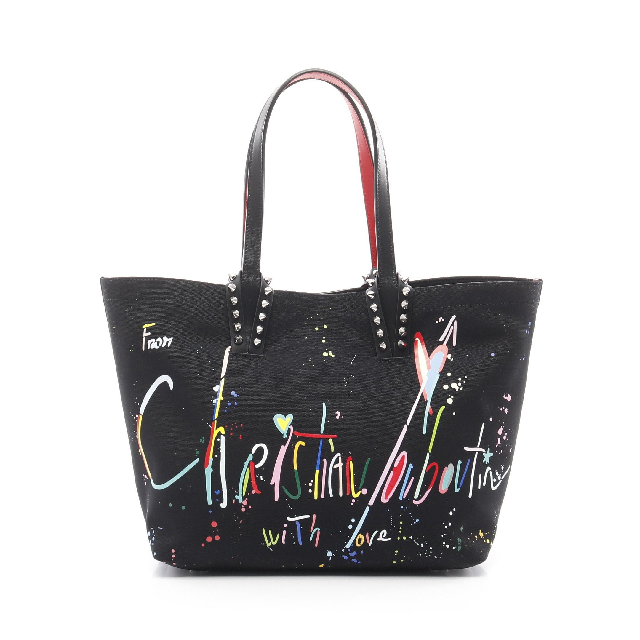 Christian Louboutin Christian Louboutin Cabata Beach Bag Small Shoulder Tote Canvas Leather Black Multicolor Spike Studs Size ONE SIZE - 1 Thumbnail