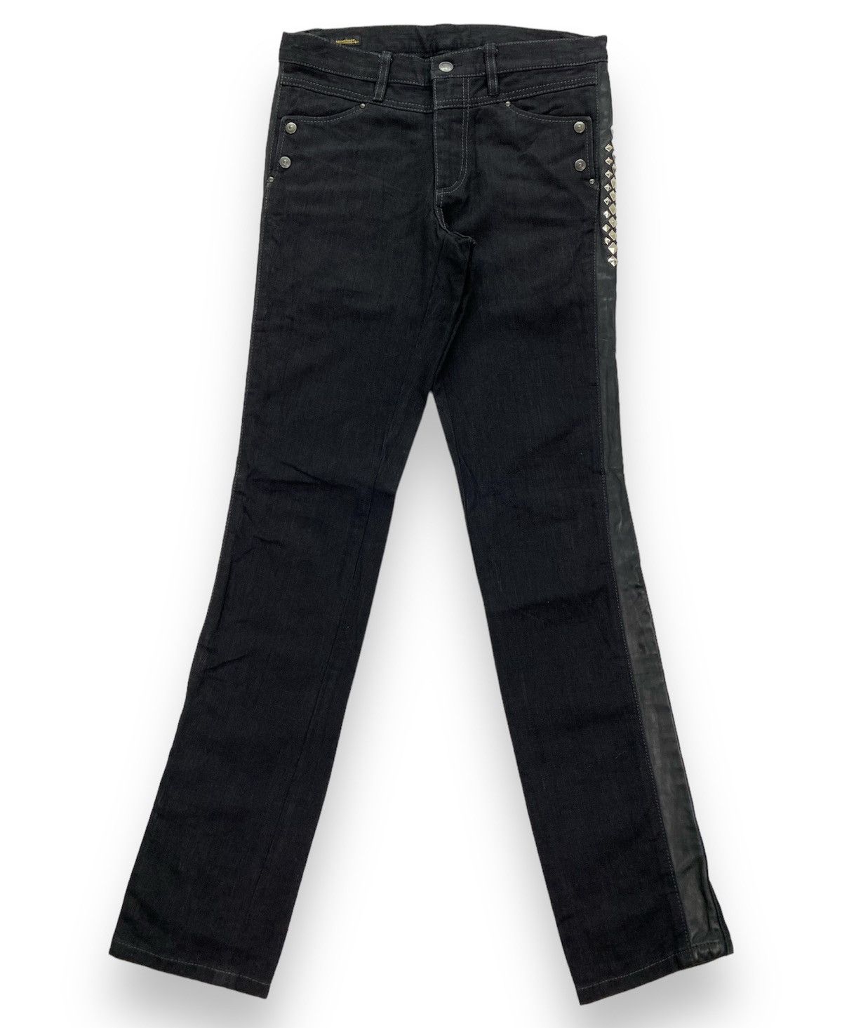 Japanese Brand Mononofu Teru Nakano Leather Side Studded Denim Size US 30 / EU 46 - 3 Thumbnail