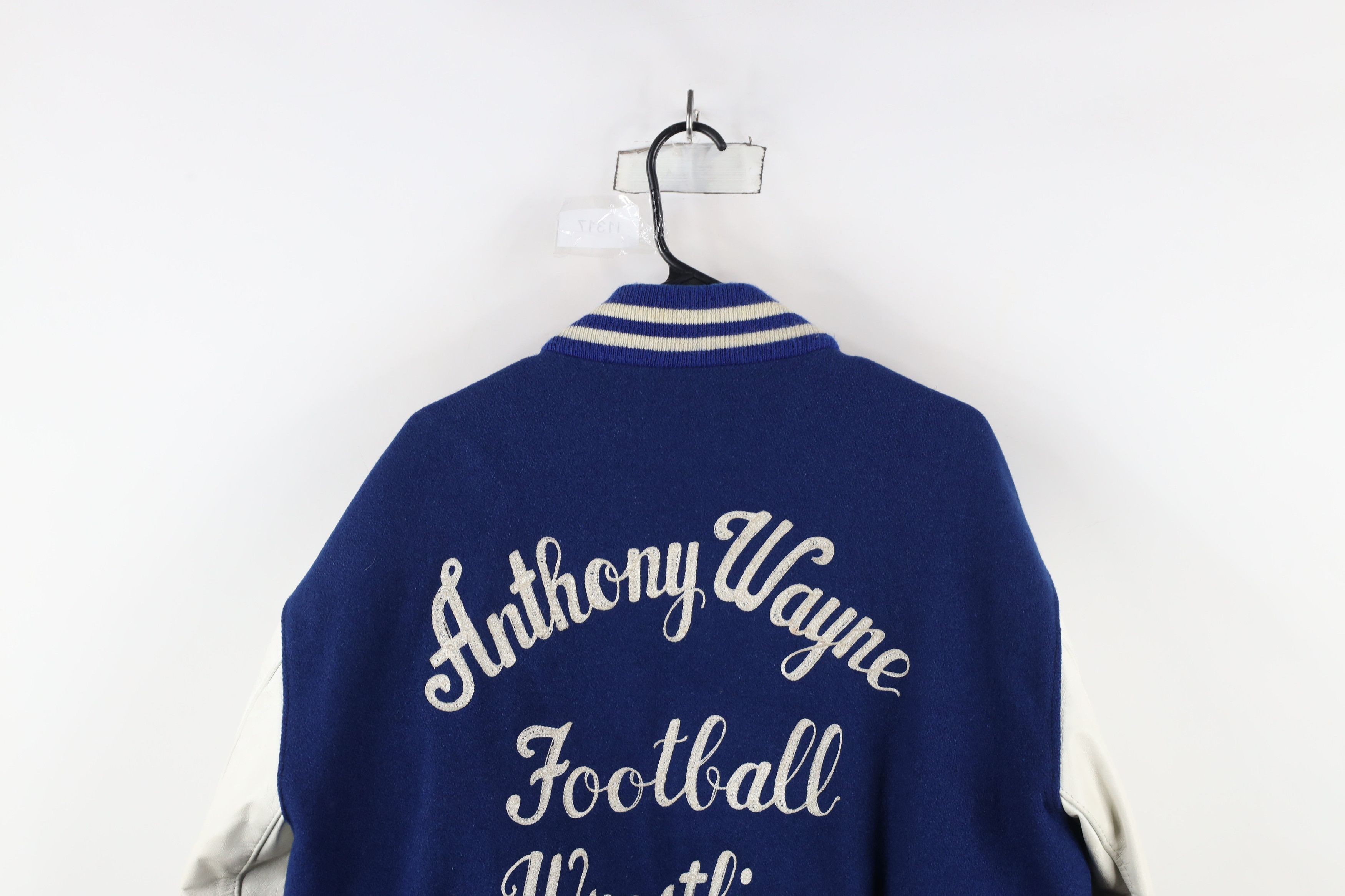 Vintage Vintage 90s Wool Leather Varsity Letterman Jacket Blue USA Size US XL / EU 56 / 4 - 13 Thumbnail