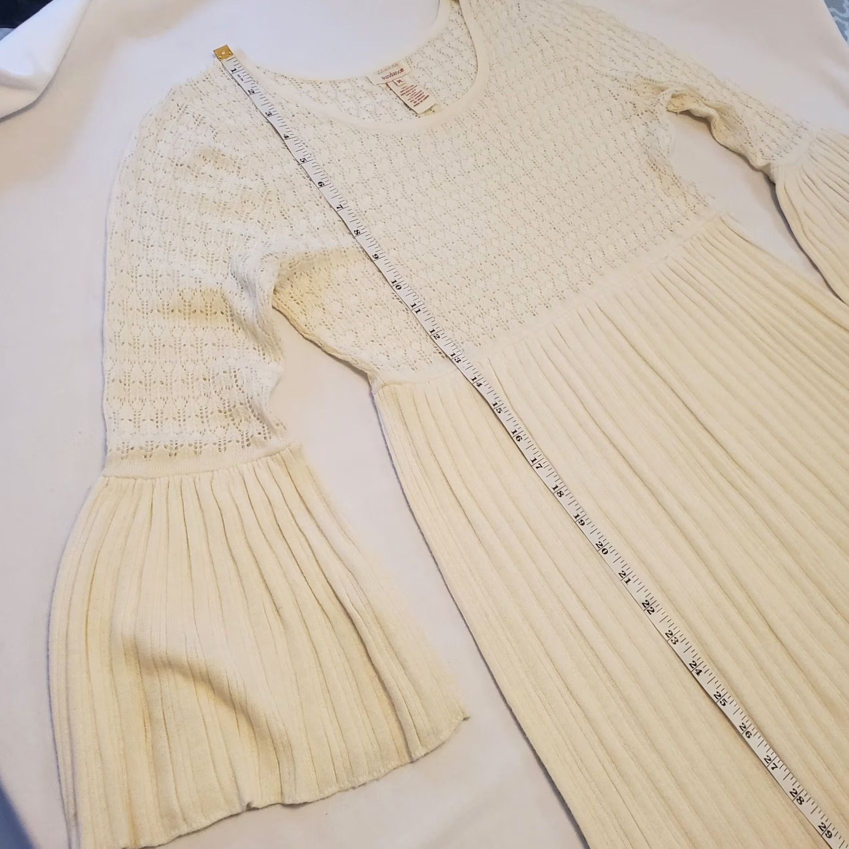 Vintage Sundance Ivory Knit Lace Angel Sleeve High Waist Pleated Dress PL Womens Knee Length 3/4 Sleeve Bohemian Wedding Confetti? Size L / US 10 / IT 46 - 6 Thumbnail