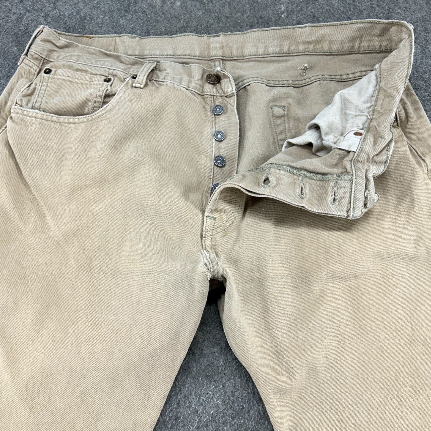 Levi's Levi's 501 Pants Mens 38x34 Brown Denim Regular Fit Distressed Light Wash Straight Leg Size US 38 / EU 54 - 2 Thumbnail