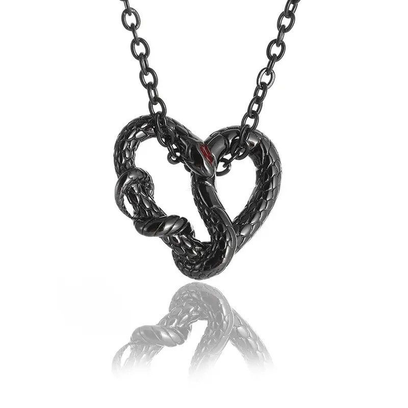 Jewelry Black Heart Shaped Ouroboros Pendant Necklace Size ONE SIZE - 5 Thumbnail