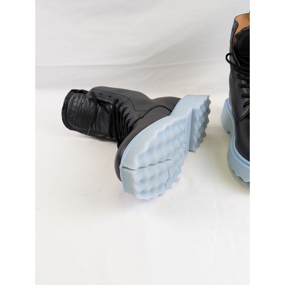 Off-White o1rshd1 Leather Sponge Lace Up Boots in Black/Light Blue Size US 10 / EU 43 - 8 Thumbnail