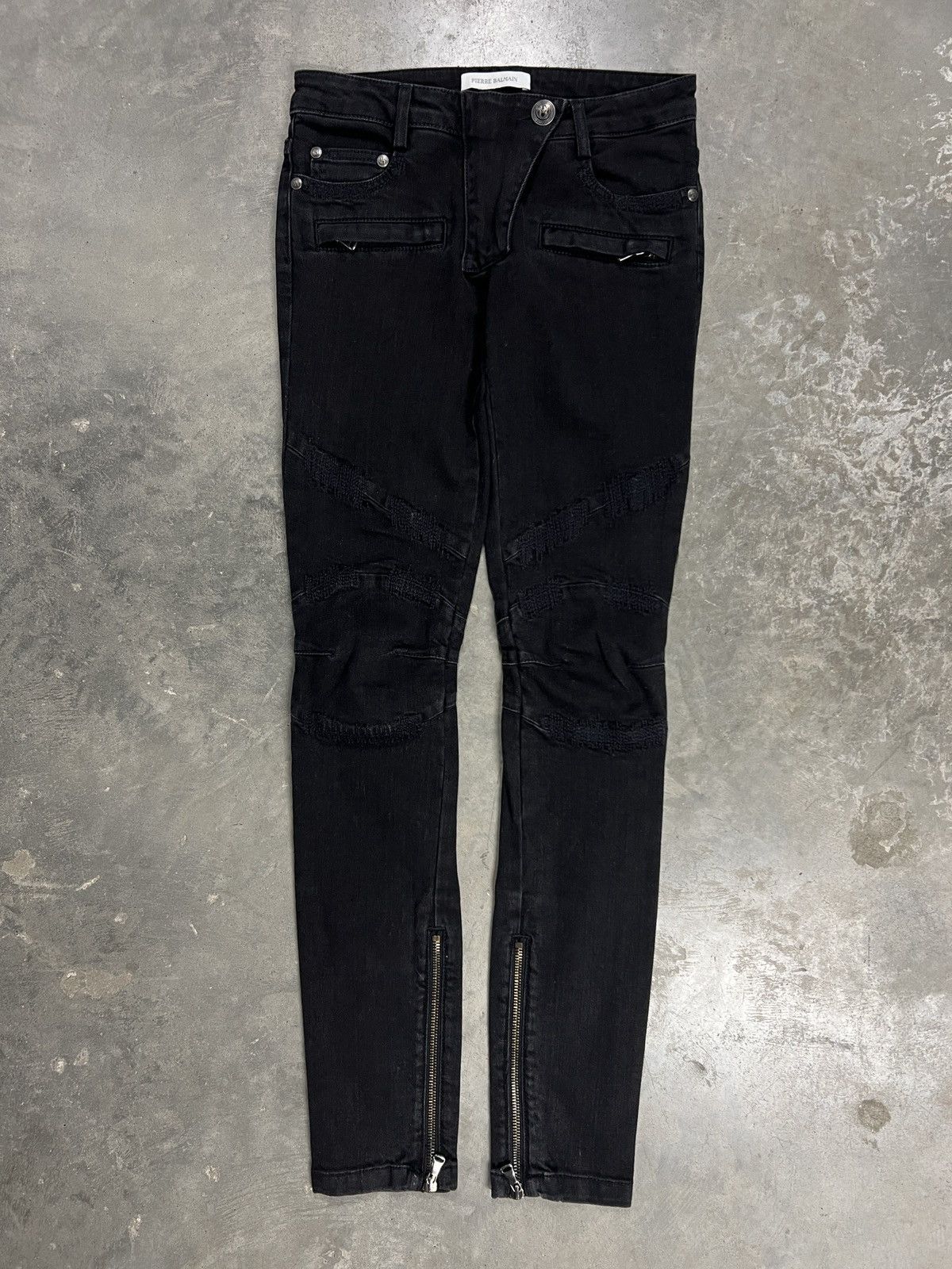 Balmain Women’s Balmain Bike Jeans Black Washed Distressed Pants Size 24" / US 00 / IT 34 - 1 Thumbnail