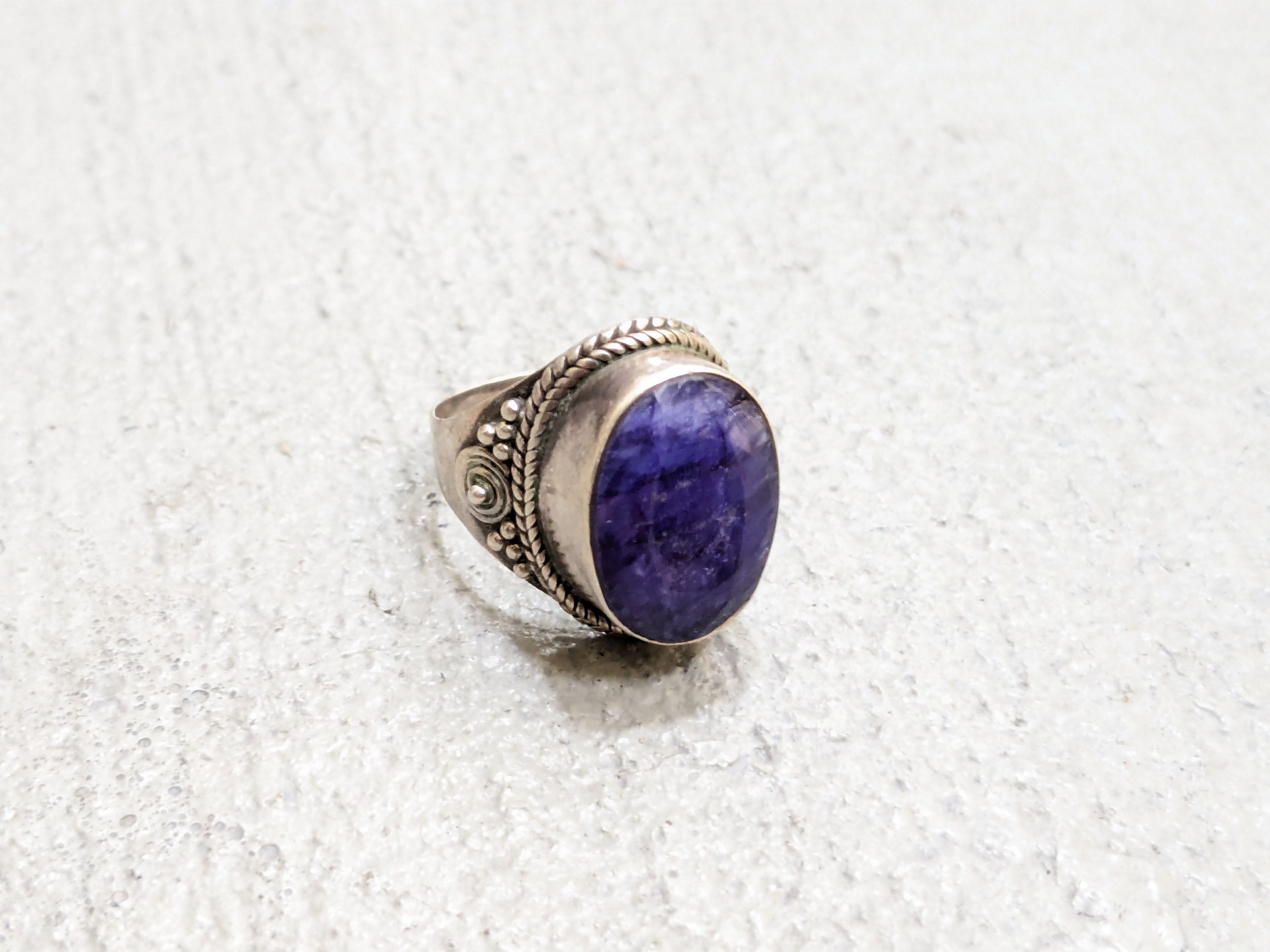 image of Jewelry x Vintage Sterling Silver Ring Blue Sapphire 7 Native Tribal in Blue/Silver, Men's