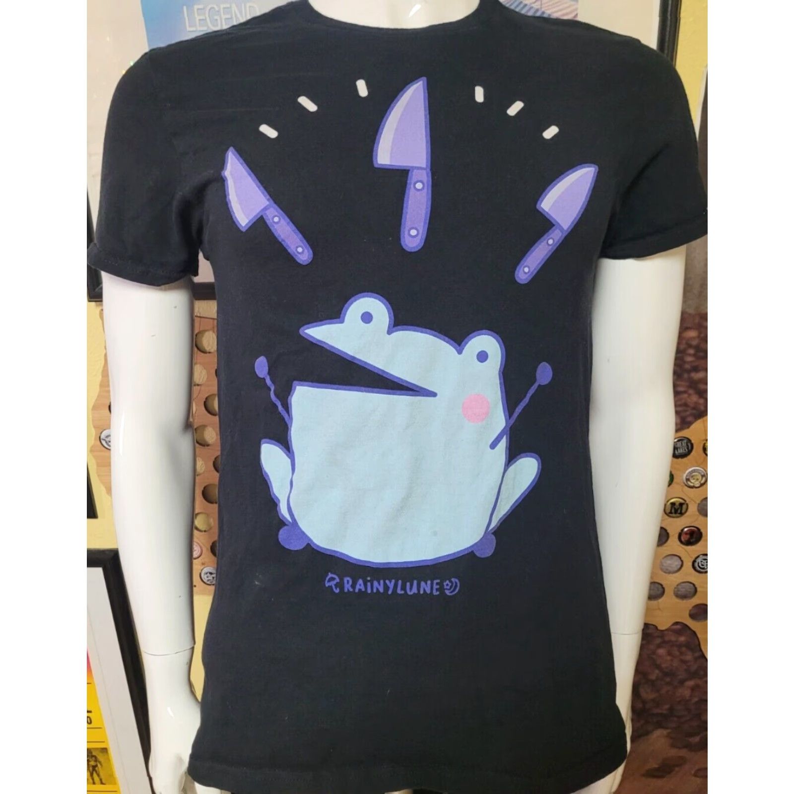 Vintage Rainylune Frog T-Shirt Unisex Adults Small Black Graphic Tee 100% Cotton Neon Cartoon Animals 90s? Size US S / EU 44-46 / 1 - 2 Thumbnail