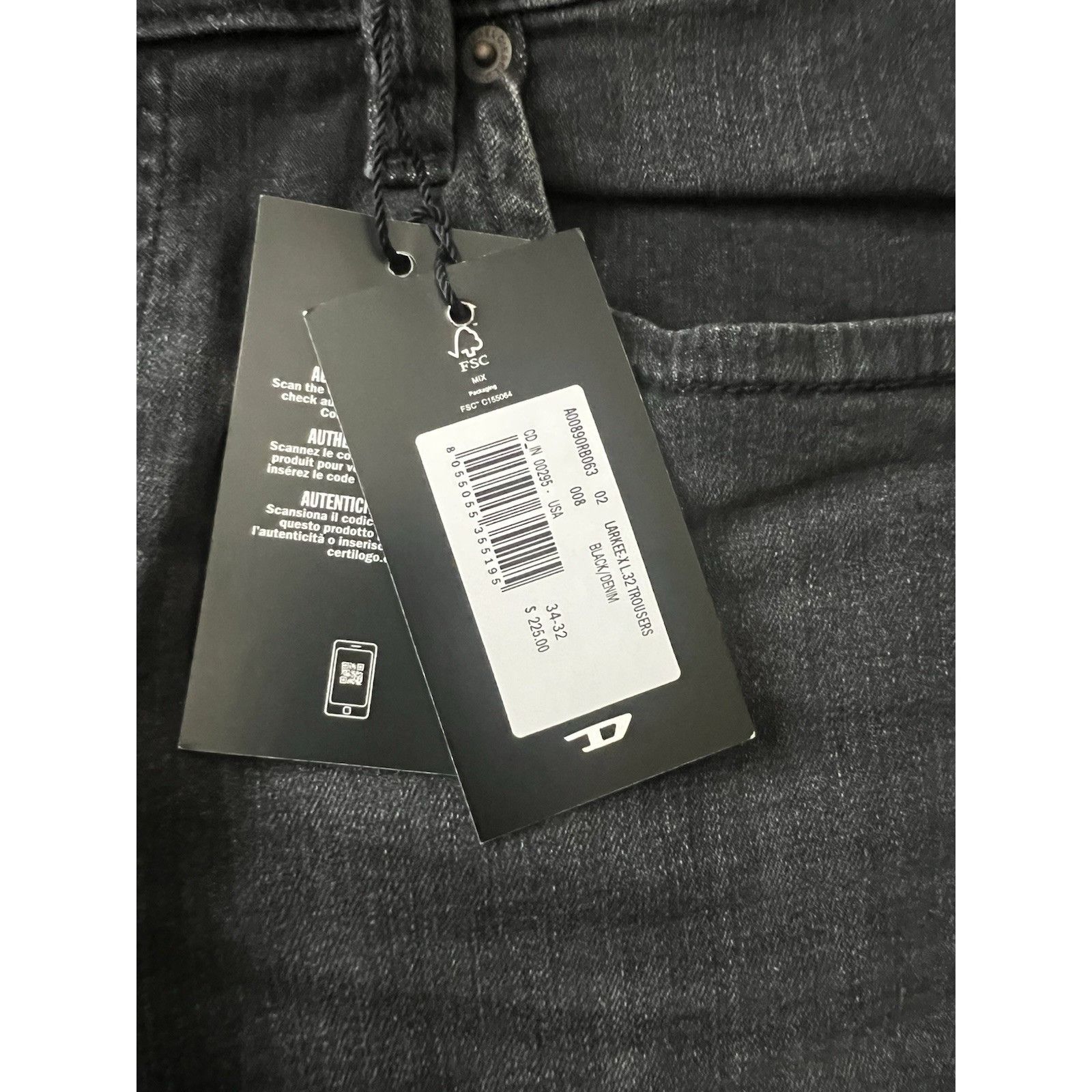 Diesel Diesel Mens Jeans Larkee Straight RB063 Black Size 34/32 Size US 34 / EU 50 - 7 Thumbnail