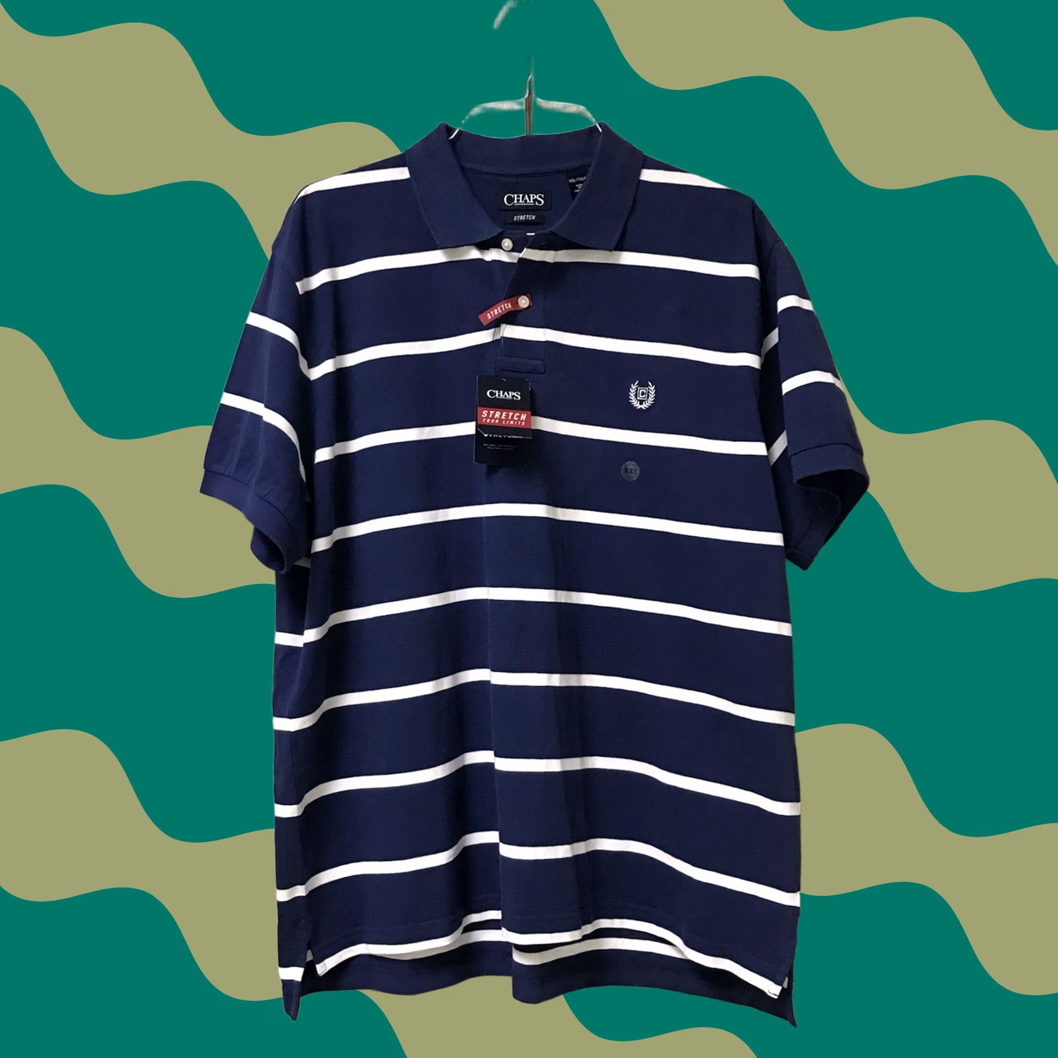 Chaps VINTAGE? No - CHAPS Polo Shirt Deep Ocean Blue/White Striped Stretch Short Sleeve PullOver XXL Men Polo Shirt Size US XXL / EU 58 / 5 - 1 Thumbnail