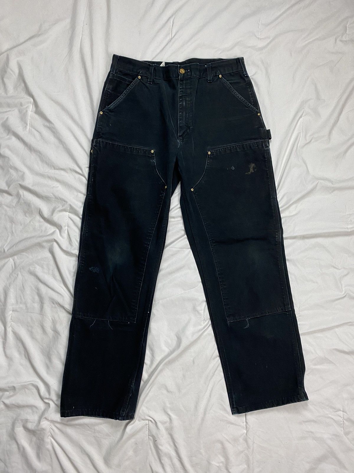 Image of Black Carhartt Double Knee Carpenter Pants Crazy, Men's (Size 36)