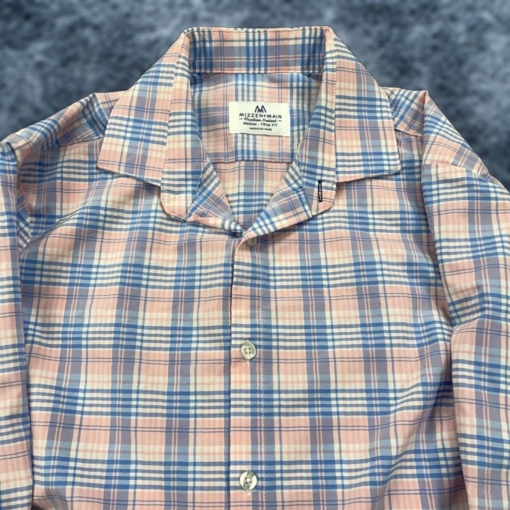Mizzen+Main Mizzen+Main Shirt Mens M Pink Check Stretch Trim Fit Casual Button-Up Long Sleeve Casual Mens Boardroom Preppy Size US M / EU 48-50 / 2 - 1 Thumbnail