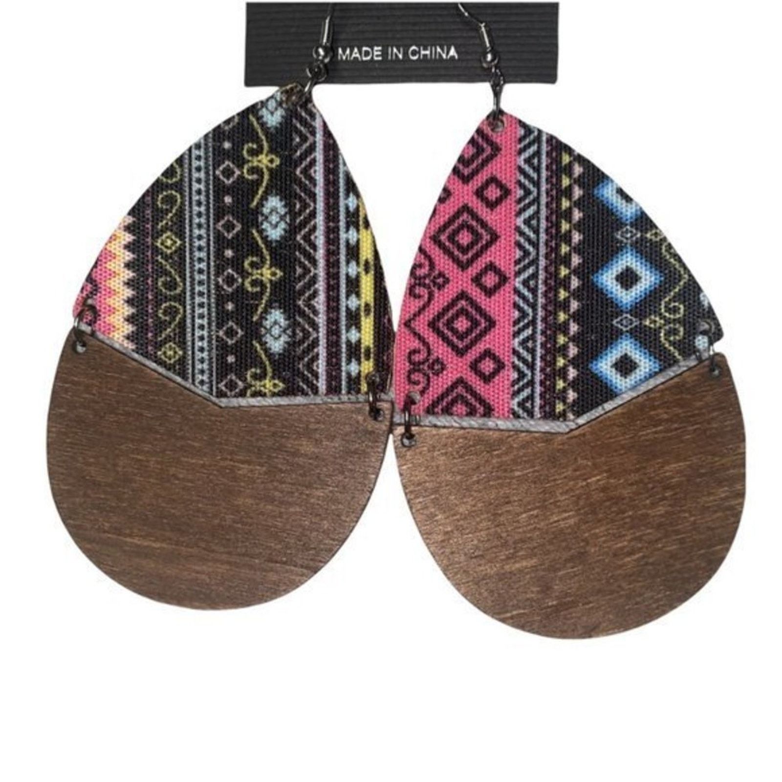 Other NWT Wooden Fabric Covered Boho Aztec Dangle Earrings Black Size ONE SIZE - 2 Thumbnail