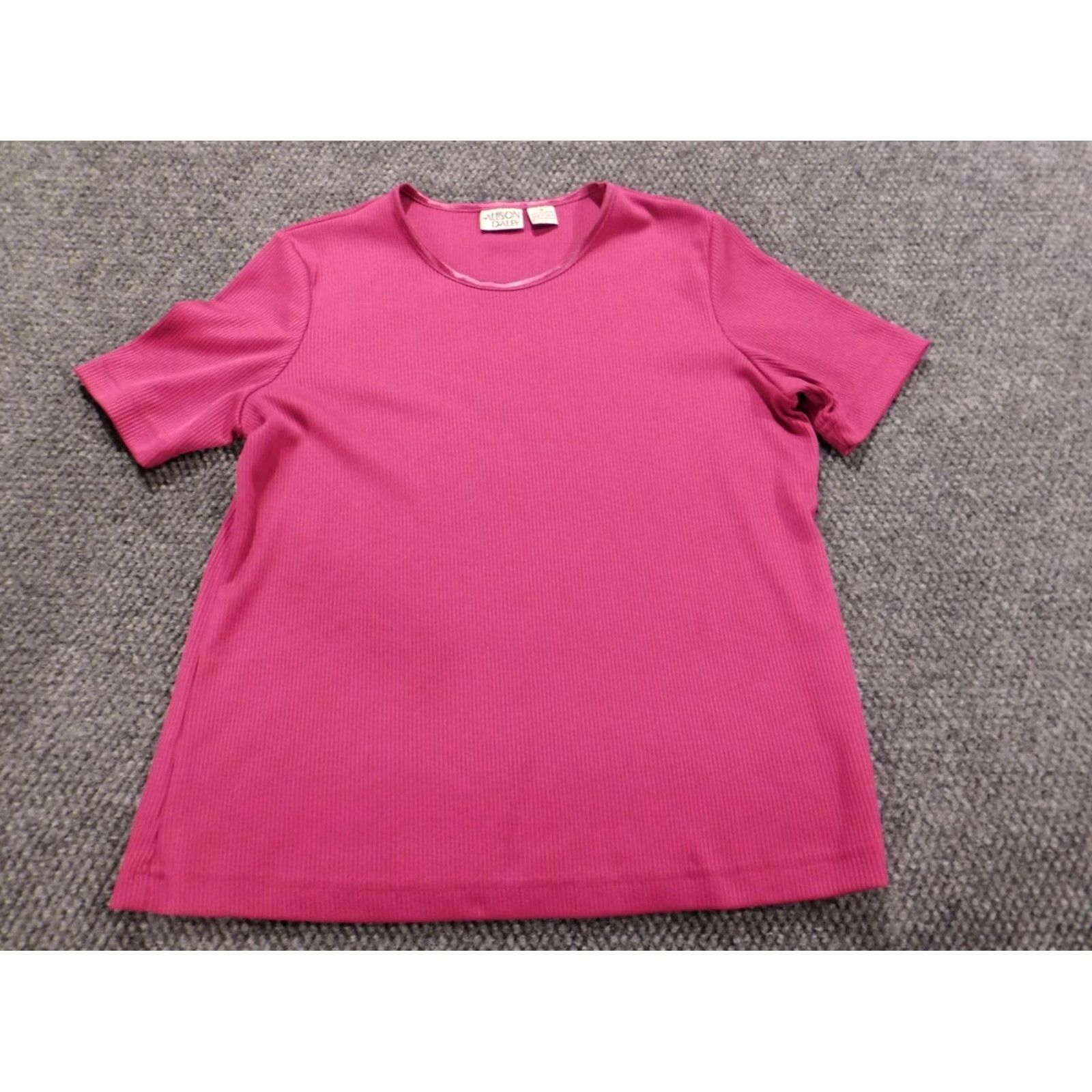 Vintage Allison Womens Blouse M Pink Crew Neck Short Sleeve Pullover Polyester Woven Ruffle Casual Top Size M / US 6-8 / IT 42-44 - 2 Thumbnail