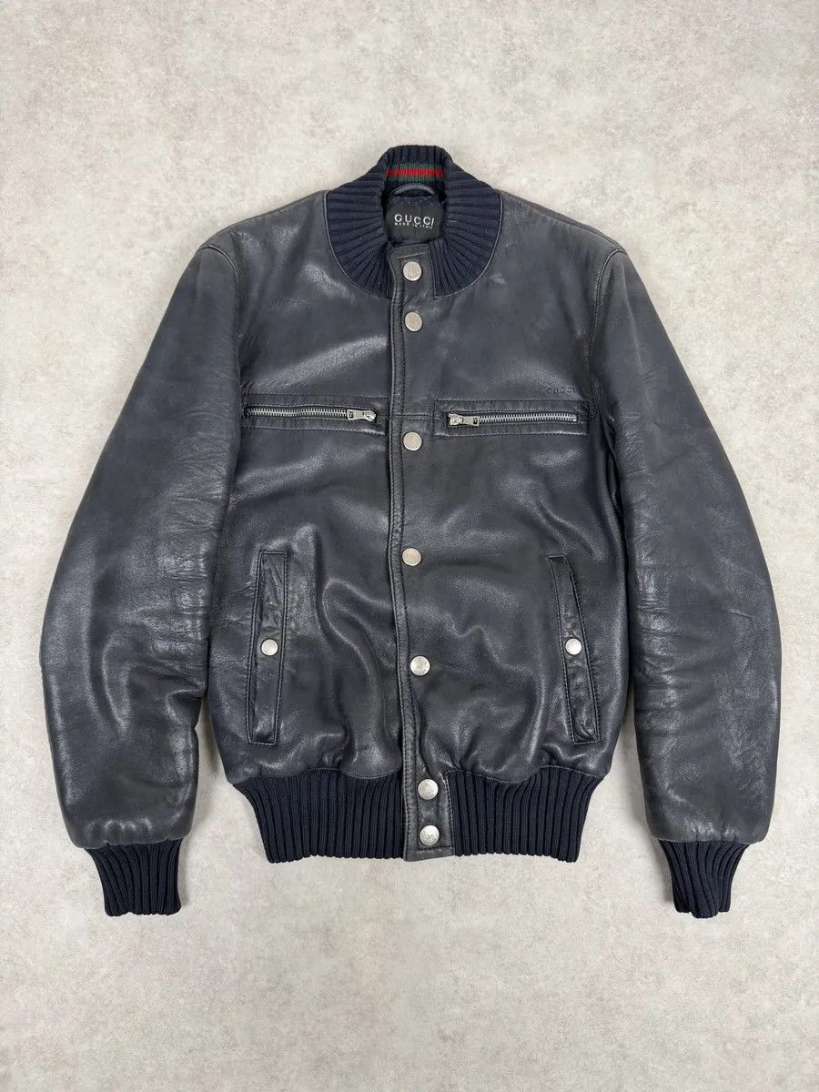 Gucci 2000s Gucci Black Buttoned Leather Bomber Jacket Size US S / EU 44-46 / 1 - 1 Thumbnail