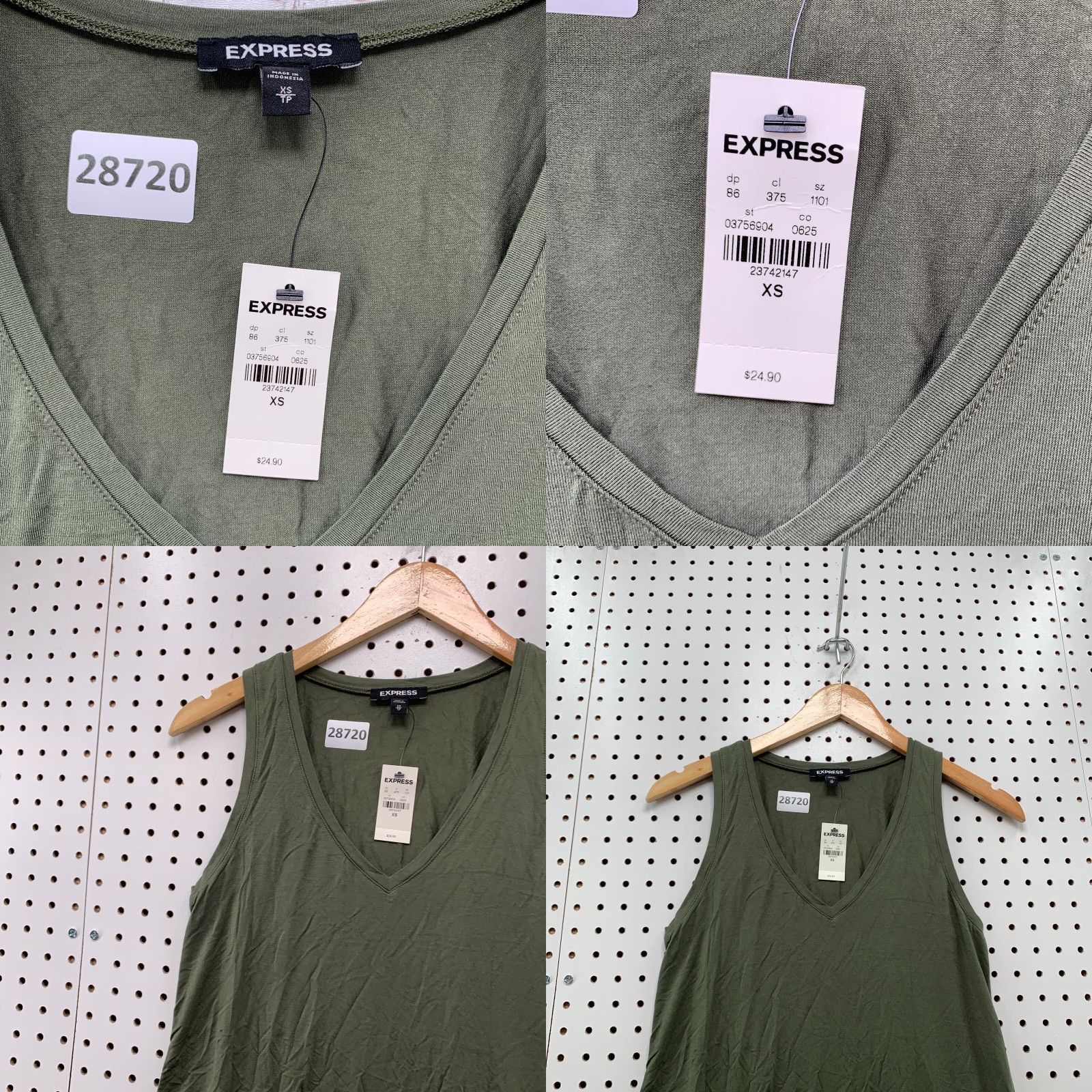 Express VINTAGE Express Blouse Womens V-Neck Sleeveless XS Green Solid Basic NWT Size XS / US 0-2 / IT 36-38 - 8 Thumbnail