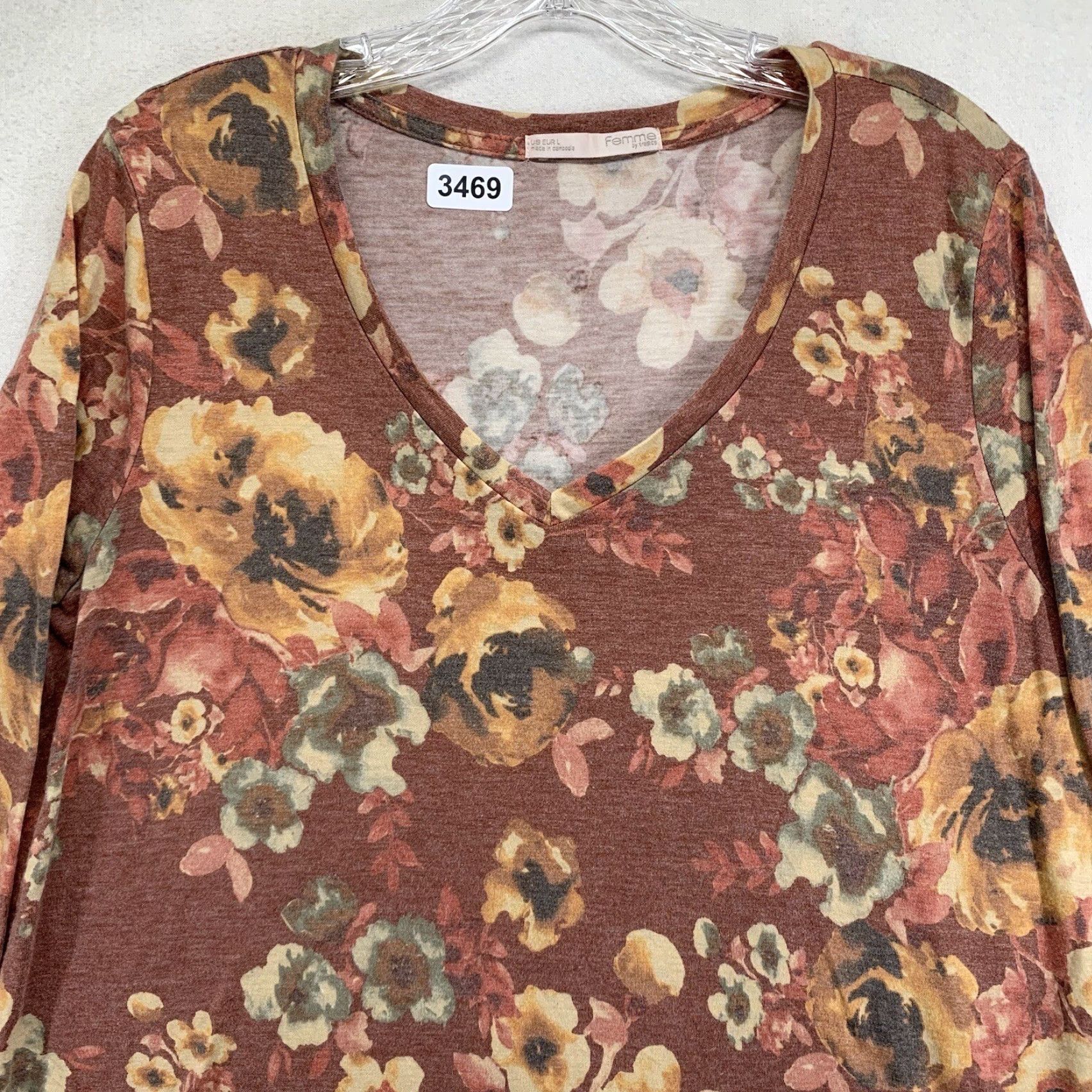 Vintage Femme By Tresics Floral Blouse Long Sleeve T Shirt Soft Stretch Large EUC Size L / US 10 / IT 46 - 2 Thumbnail