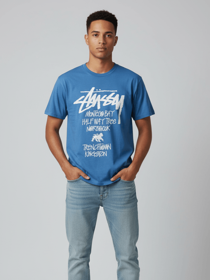 Stussy spellout casual shirt Ocean Blue vintage