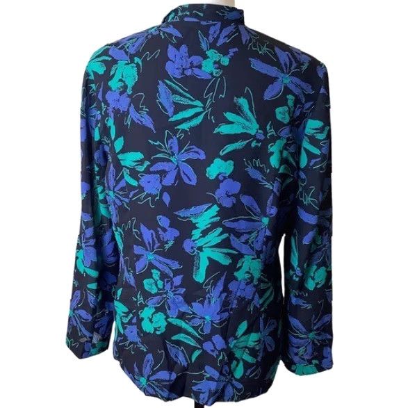 Vintage VINTAGE Blue Floral Lightweight Blazer Women’s M/L Chiffon 80s 90s Party/Cocktail Button Hipster Retro Womens Blazer Size M / US 6-8 / IT 42-44 - 3 Thumbnail