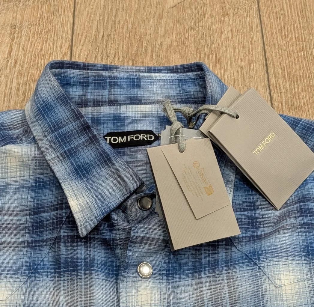 Tom Ford TOM FORD Defused Check Snap-Up Western Shirt Light Blue 42 Size US L / EU 52-54 / 3 - 2 Thumbnail