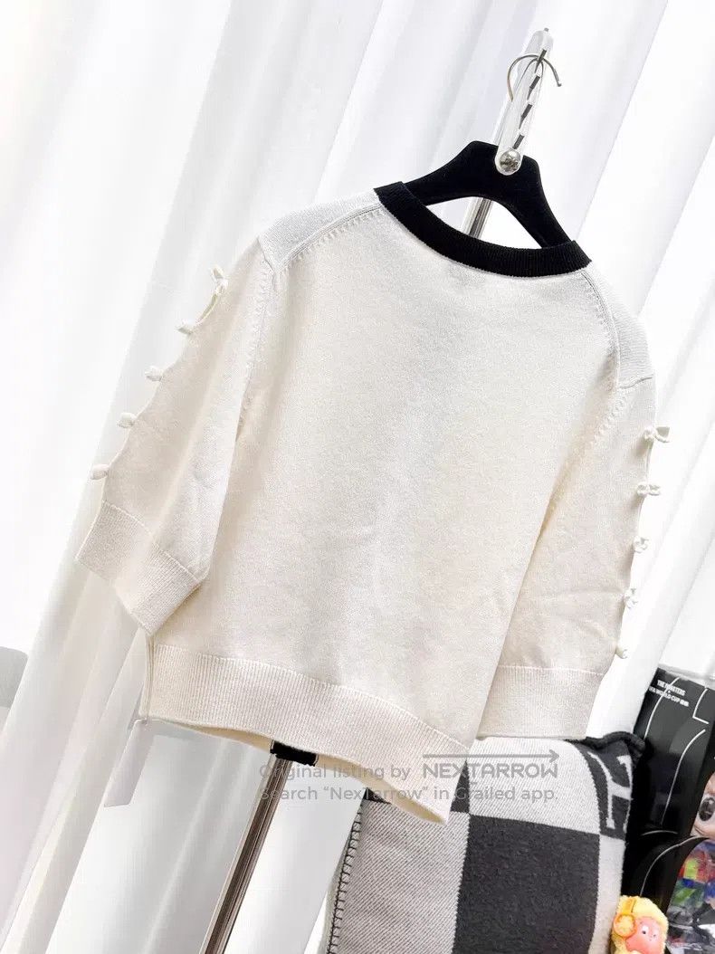 Chanel Chanel Knitted cardigan with black edge bow button three-q Size S / US 4 / IT 40 - 3 Thumbnail