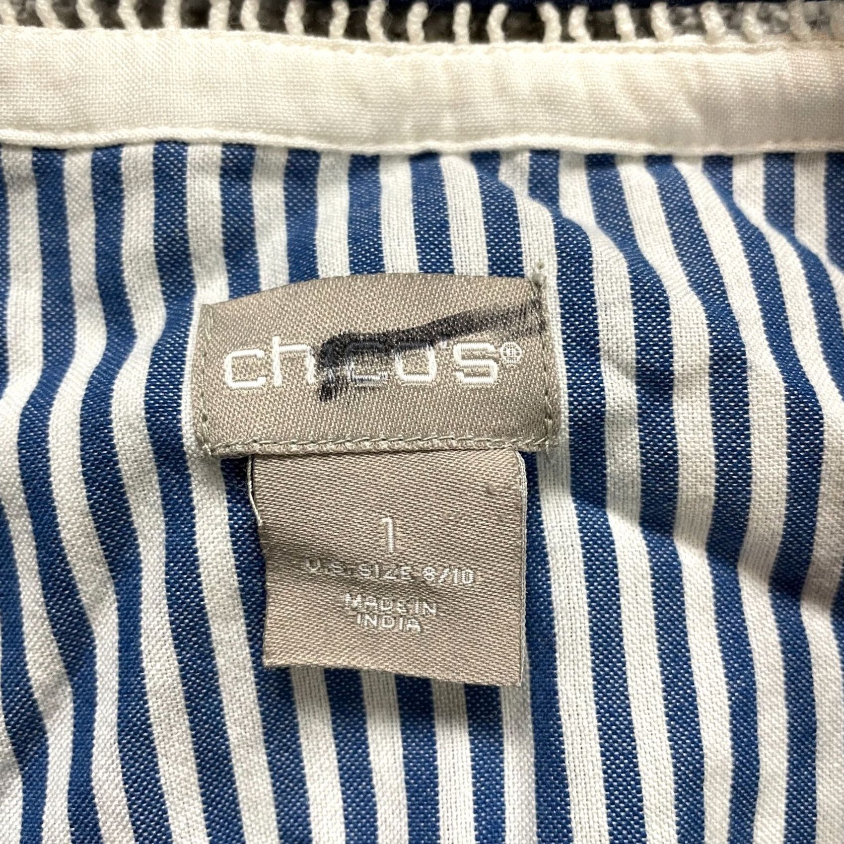 Vintage Chico's Womens V-Neck Blouse Blue Striped Floral Embroidered Long Sleeve XL Size XL / US 12-14 / IT 48-50 - 4 Thumbnail