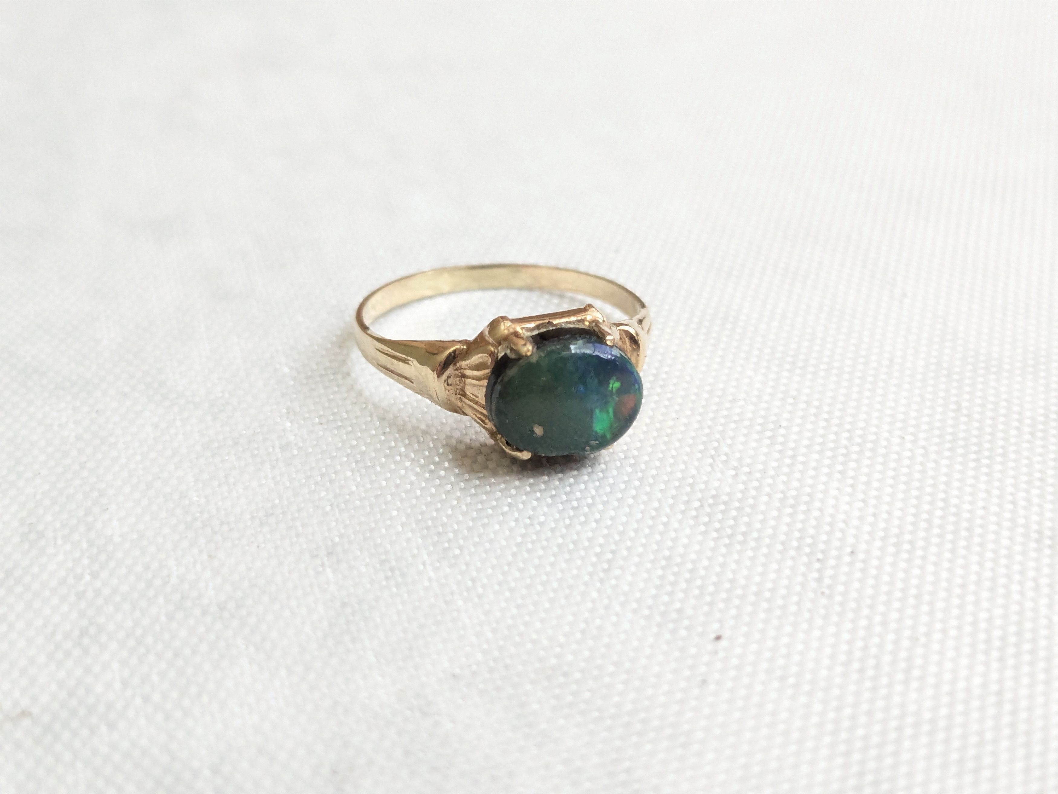 Jewelry 10k Yellow Gold Ring Black Opal Oval Size ONE SIZE - 1 Thumbnail